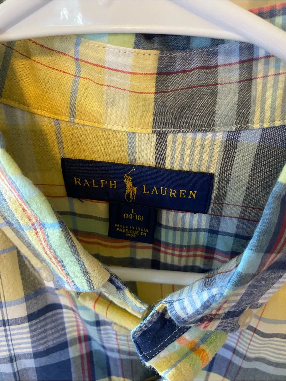 Ralph Lauren Yellow and Blue Plaid Short-Sleeve Button-Down Shirt
